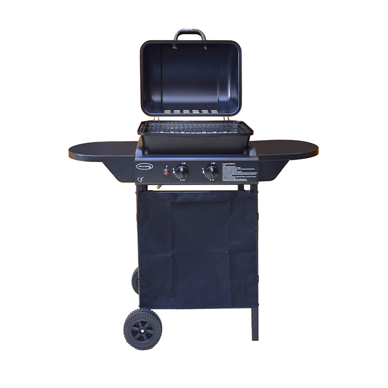 Kiváló minőségű 2burners öntöttvas beltéri gáz bbq grill kocsi barbecue grill