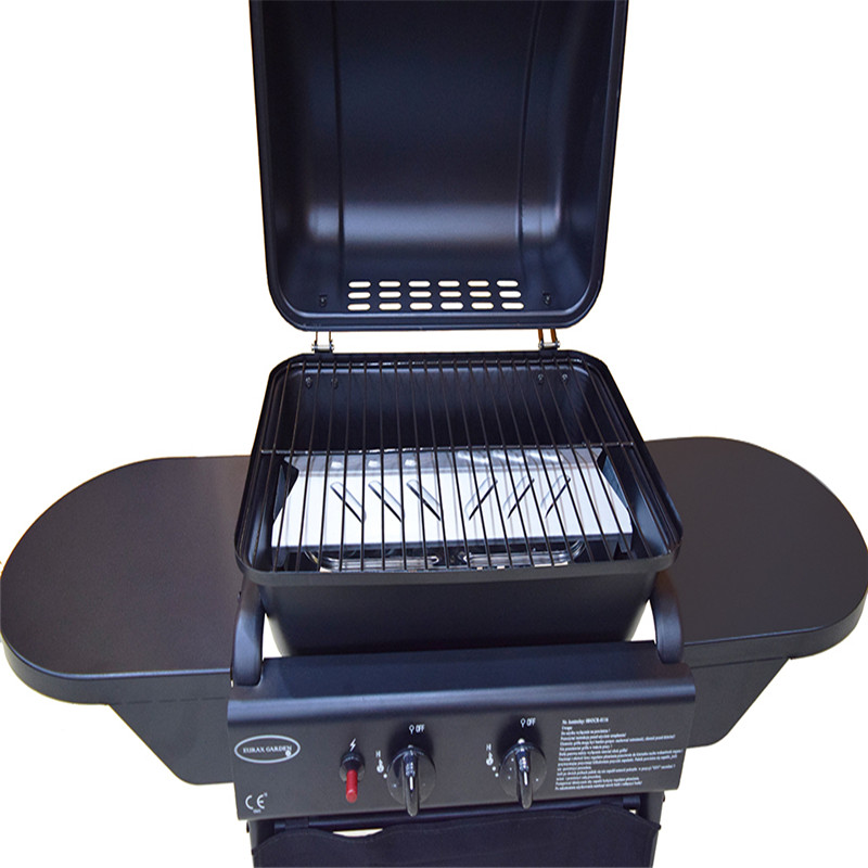 Kiváló minőségű 2burners öntöttvas beltéri gáz bbq grill kocsi barbecue grill